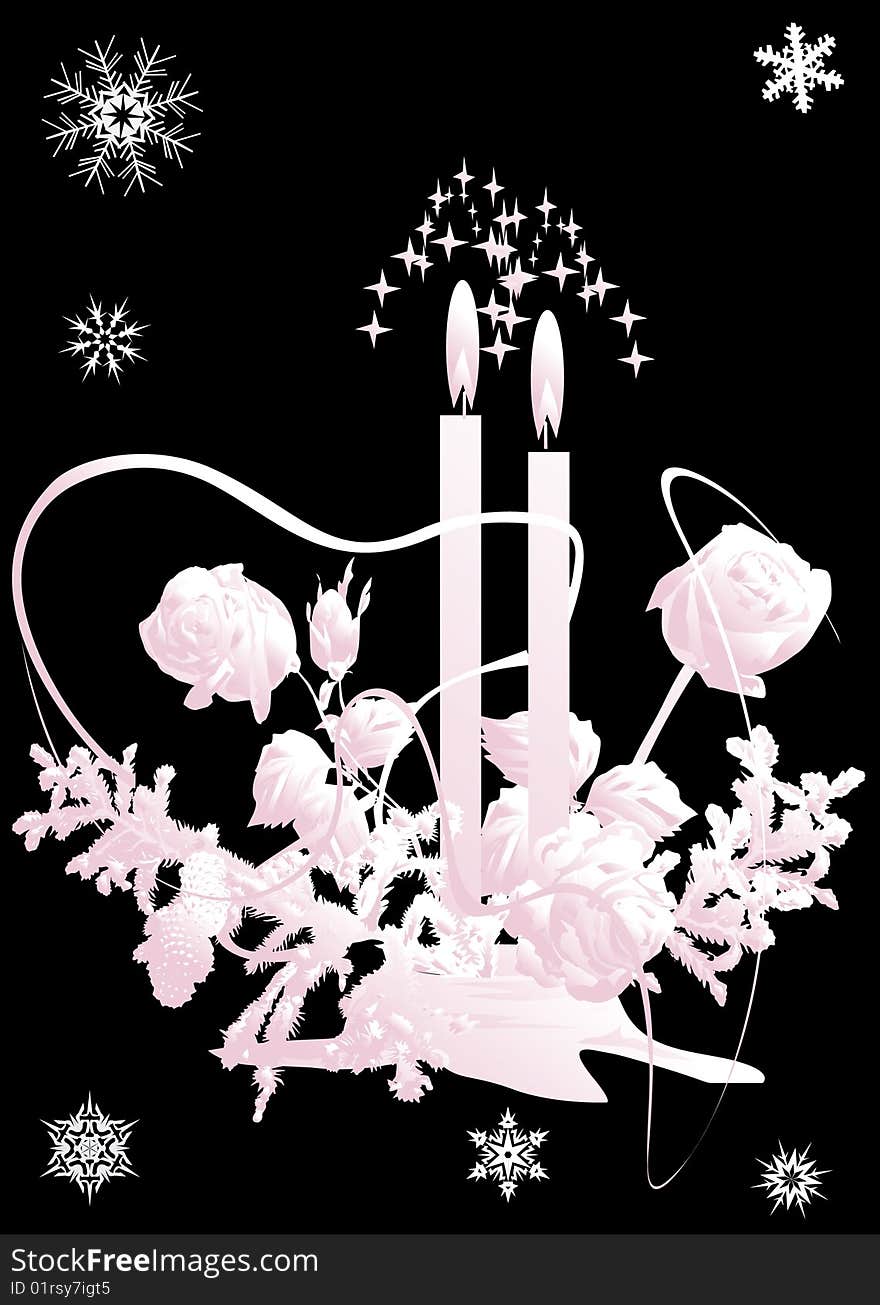 Illustration with candles and rose flowers. Illustration with candles and rose flowers