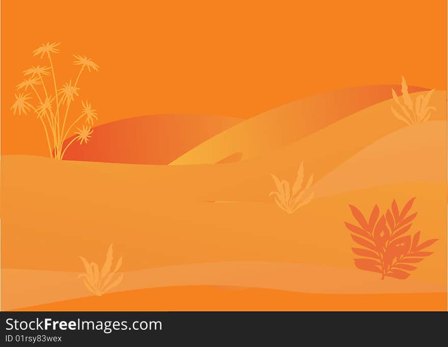 Illustration with orange background with palms