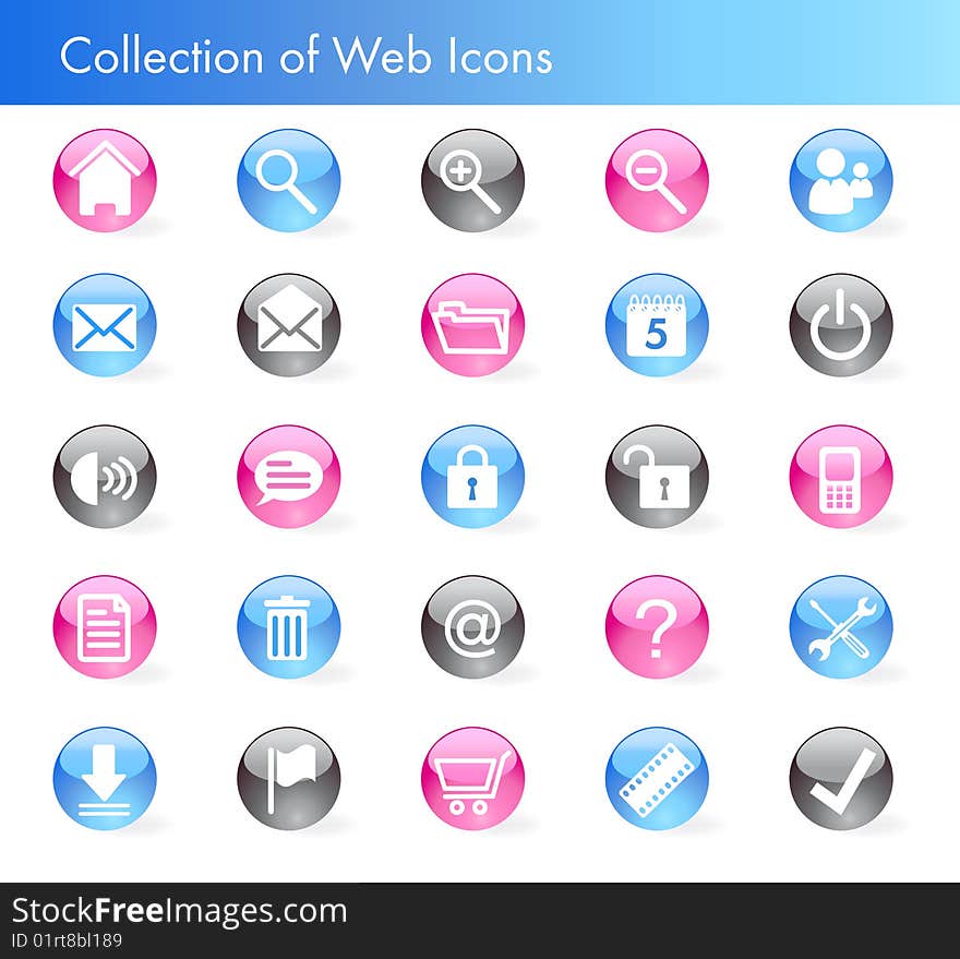 Collection of various icons for web or print usage. Collection of various icons for web or print usage