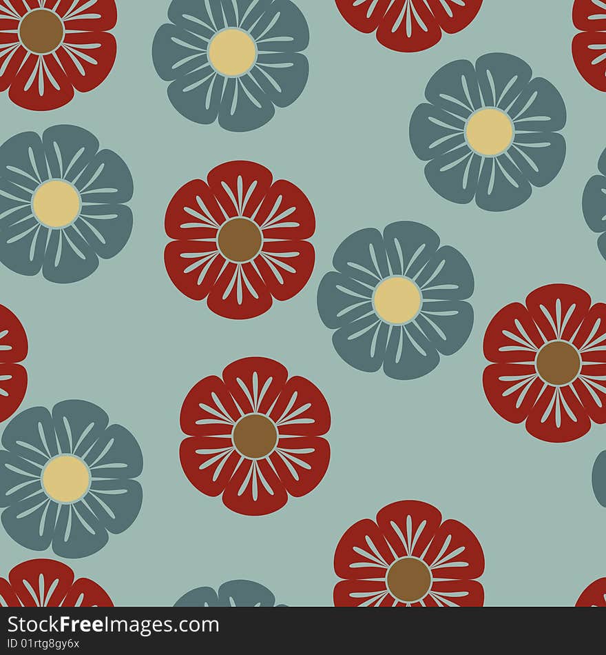 Red and blue seamless flowers pattern. Red and blue seamless flowers pattern