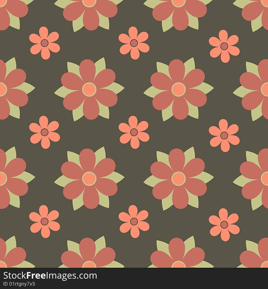 Pink and green seamless flowers background pattern