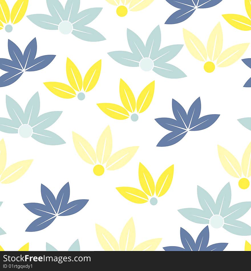 Yellow and blue seamless flowers pattern