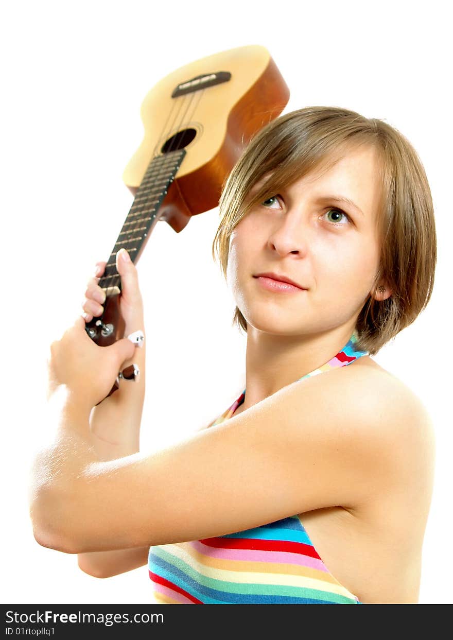 Attractive Girl Fighting With A Guitar