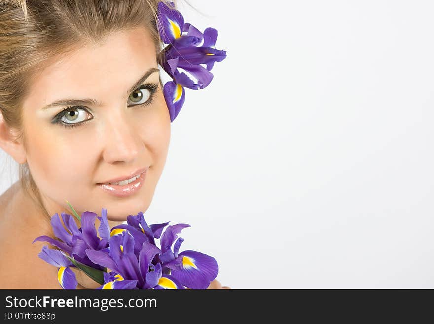 Close-up Fresh Portait With Iris Flowers