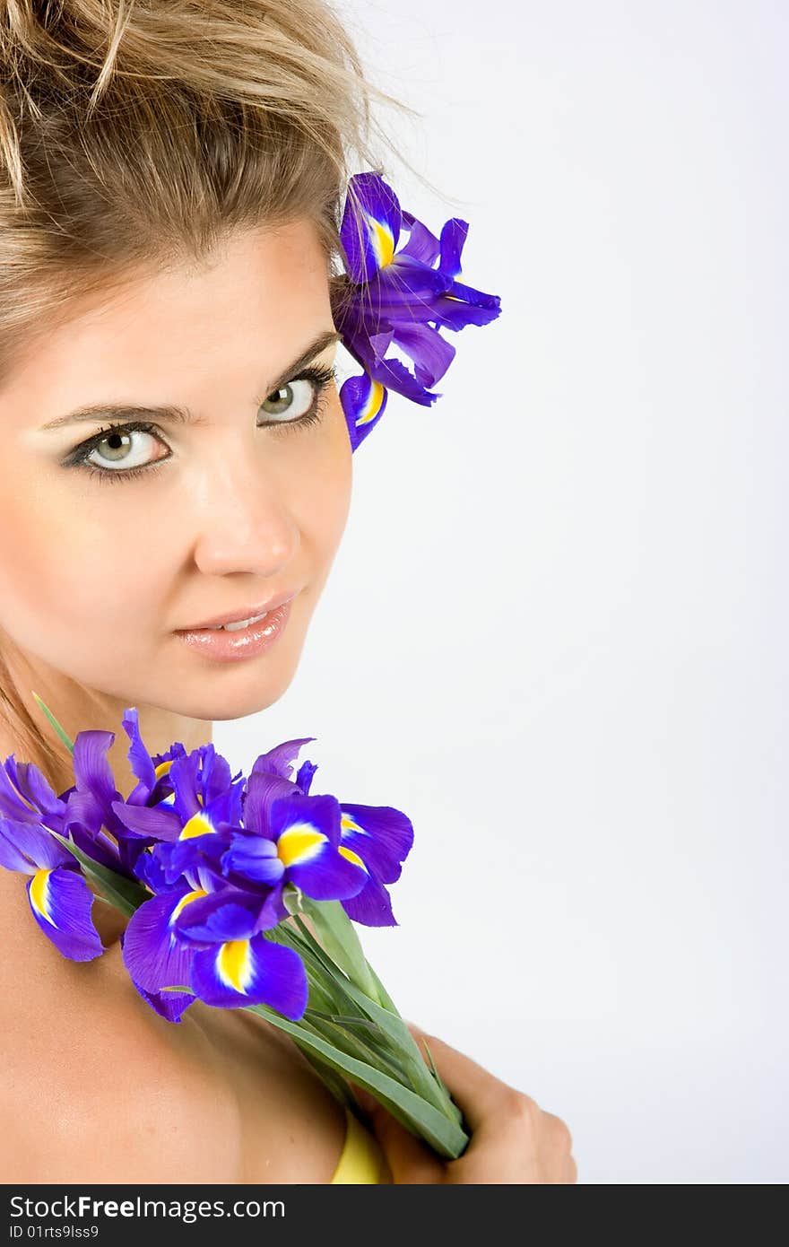 Close-up fresh portait with iris flowers