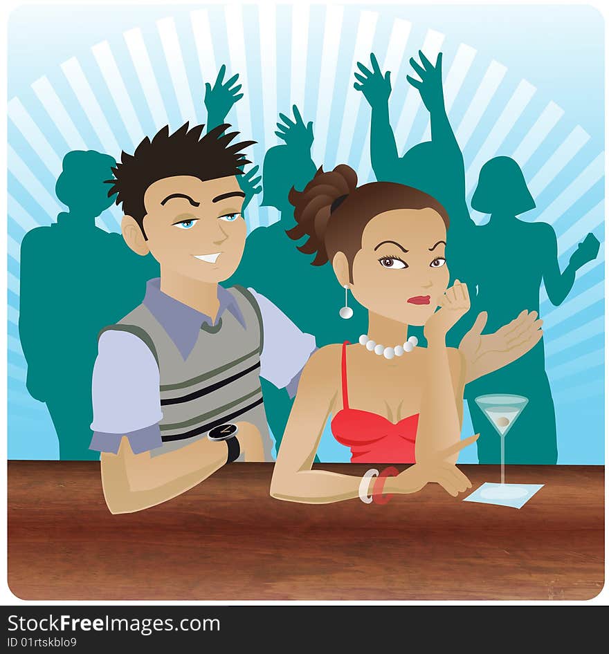 A guy hitting on a girl that is drinking a dry martini. A guy hitting on a girl that is drinking a dry martini