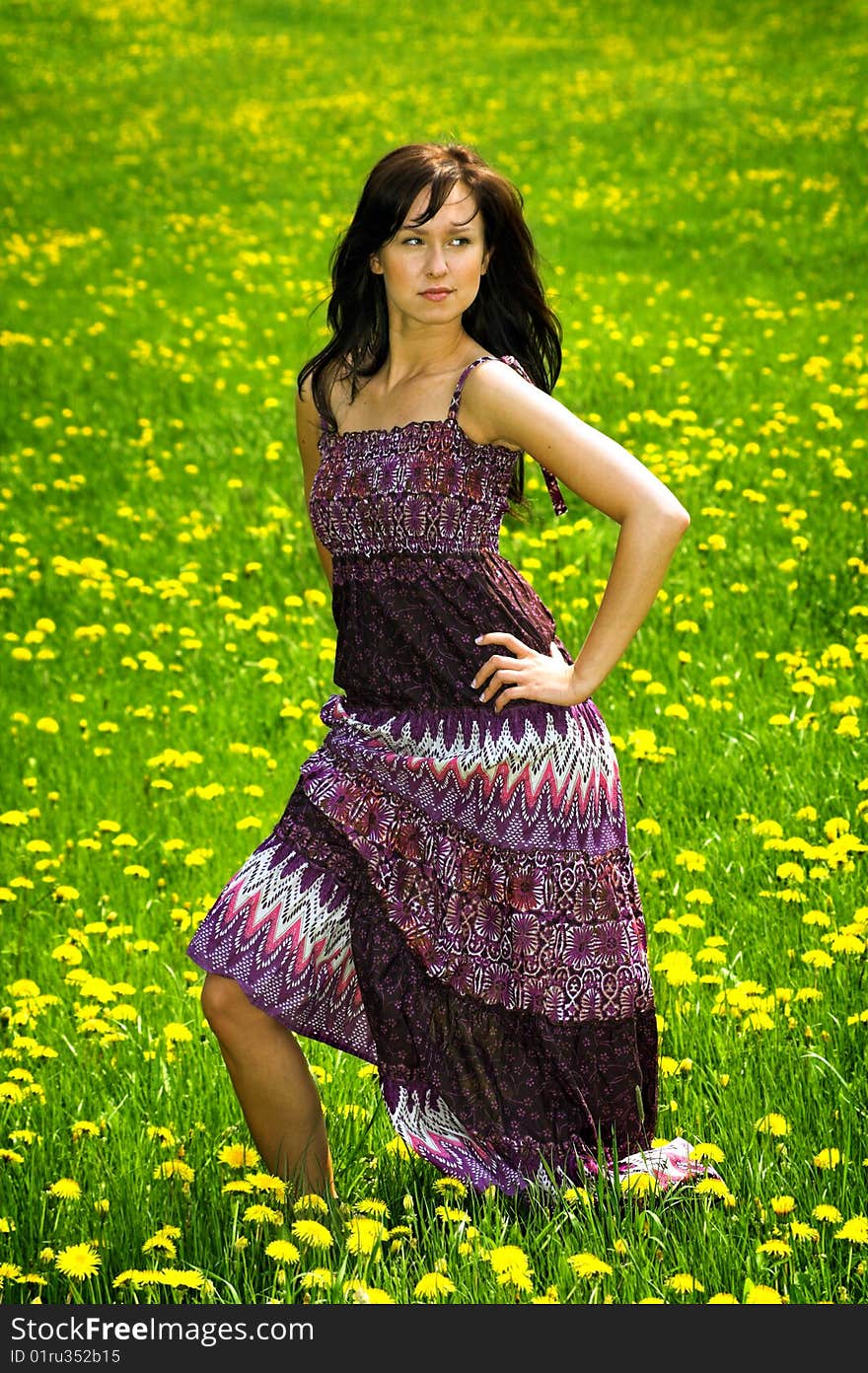 Happy woman on a green meadow. Happy woman on a green meadow