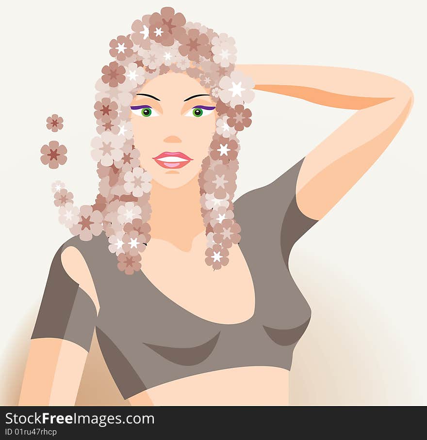 Smiling woman with floral hair. Smiling woman with floral hair