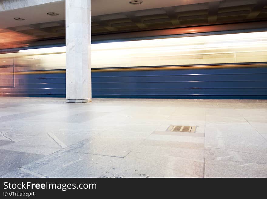 Interior of urban underground railway with column. Interior of urban underground railway with column