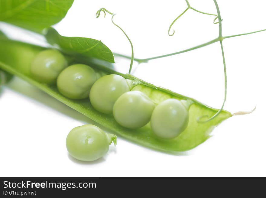 Green peas on white background