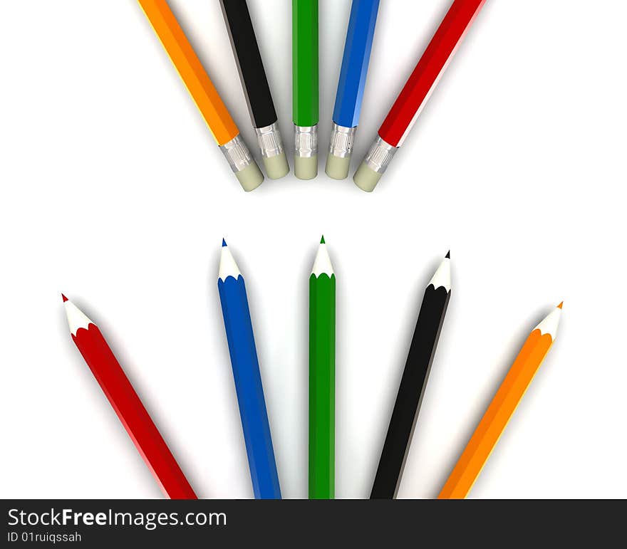 Multicolor pencils on white background