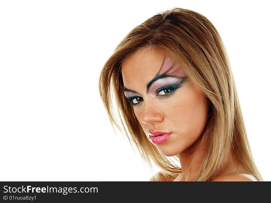 Close up image of young attractive female beauty, makeup concept