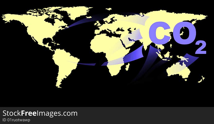 World map illustration background with CO2 warning