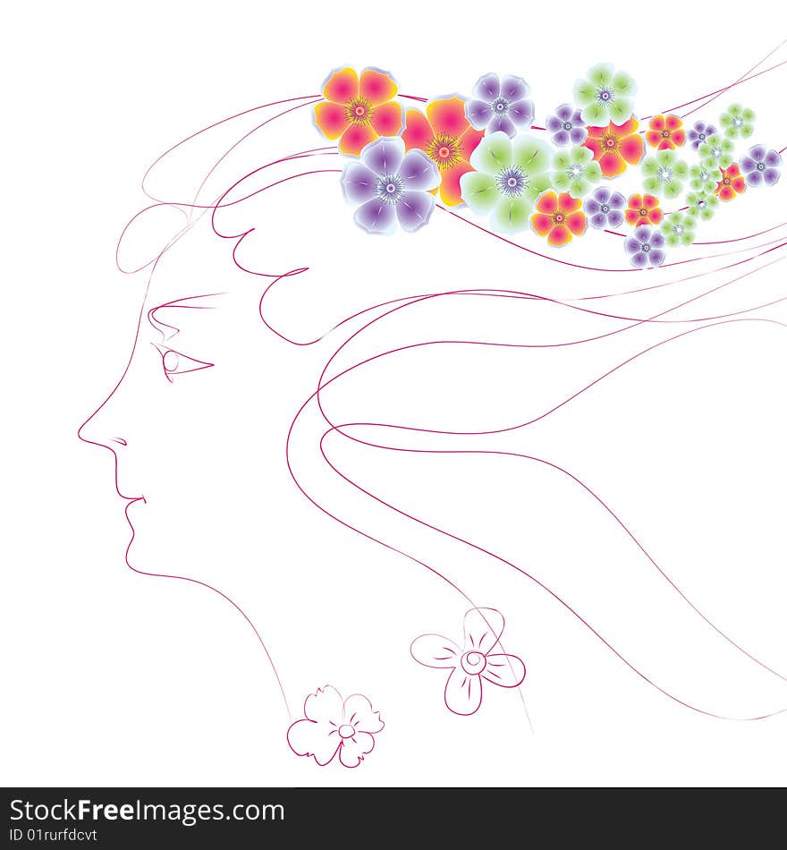 Abstract woman hair flower design