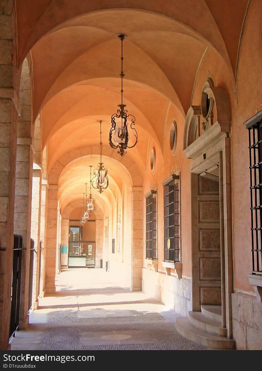 Light diffussed in an archway on Palma de Mallorca Parliament building. Light diffussed in an archway on Palma de Mallorca Parliament building