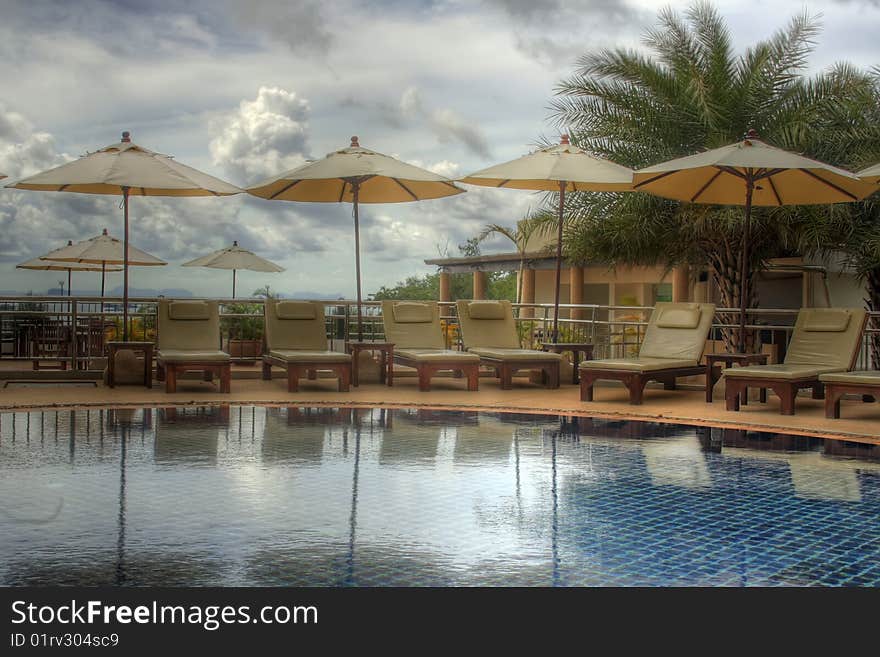 A deserted summer resort before the rain