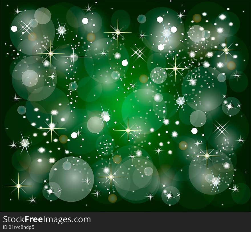 Illustration of a green christmas background with stars