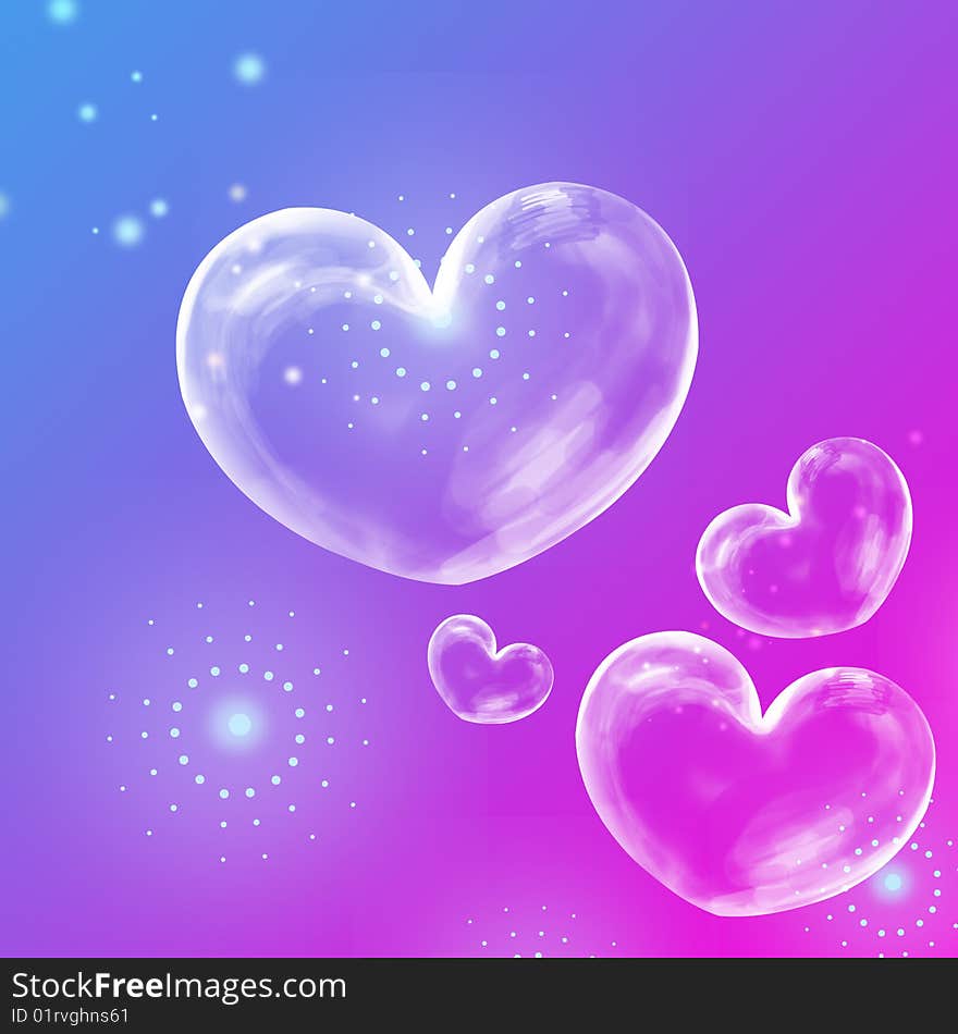 Transparent hearts on the pink and blue background. Transparent hearts on the pink and blue background