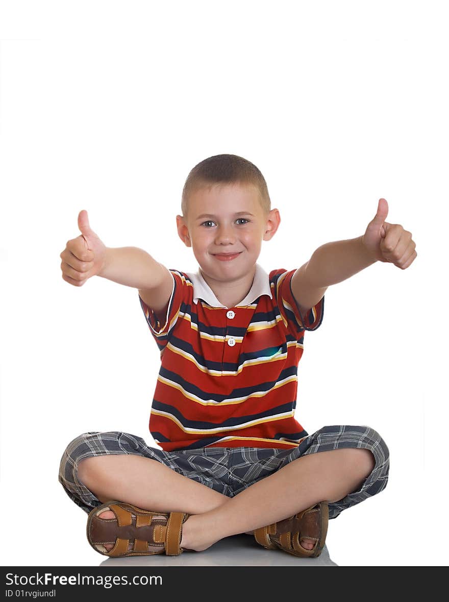 Boy giving OK on the white background. Boy giving OK on the white background