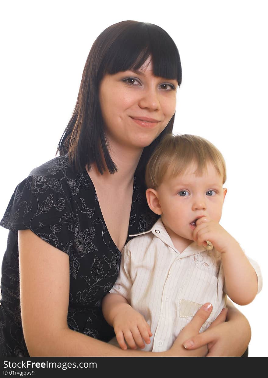 The little boy with mum on the white background. The little boy with mum on the white background