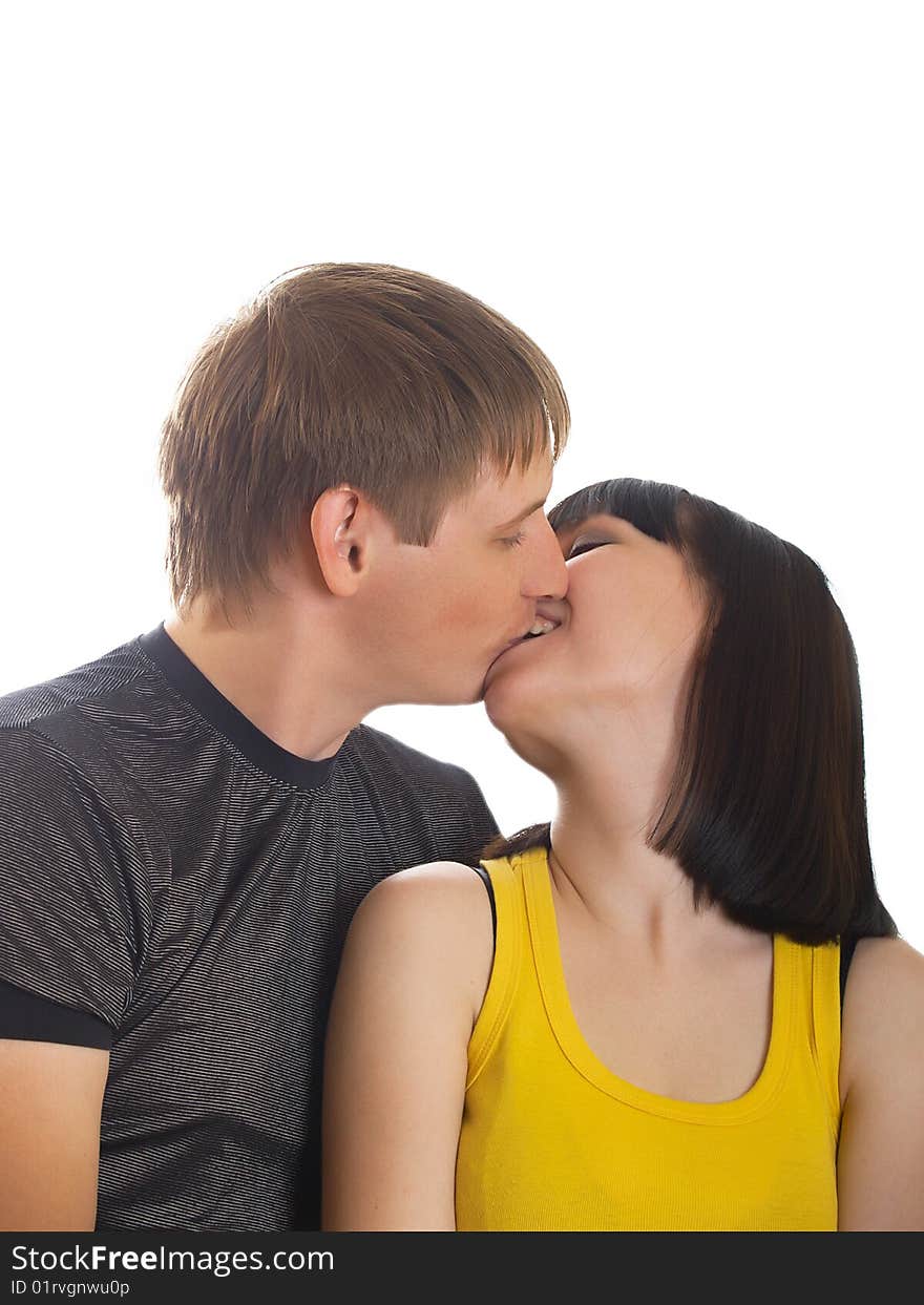 Portrait of young happy pair on a white background. Portrait of young happy pair on a white background