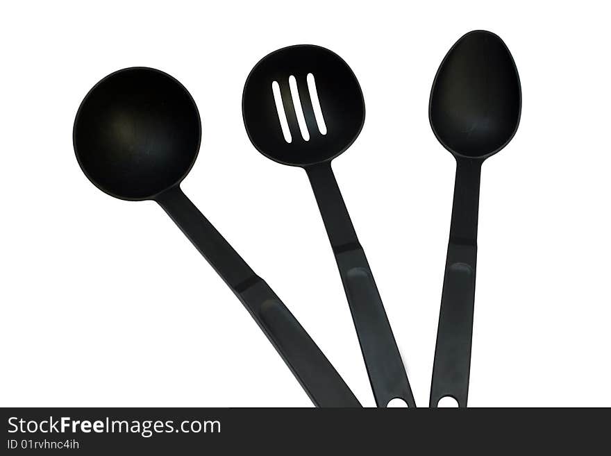 3 black kitchen ladles