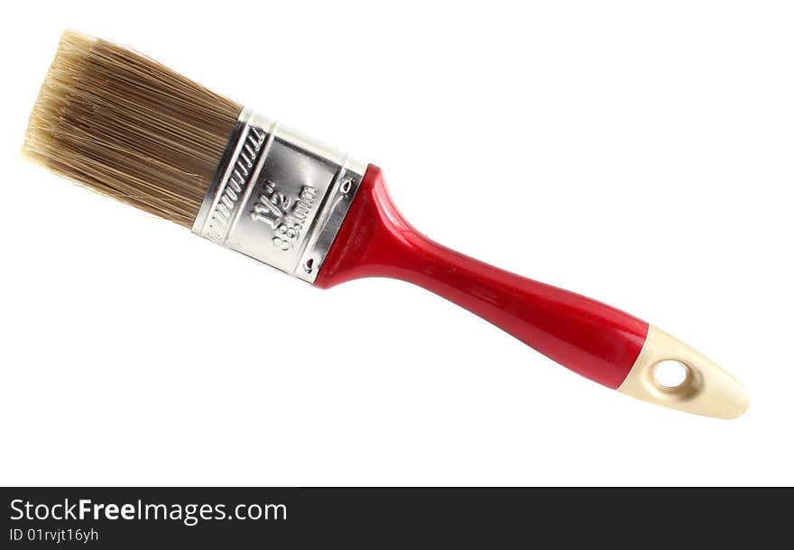 Brush with the red handle on a white background,  isolated.