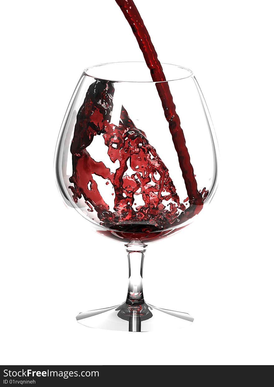 Red wine in glass over white