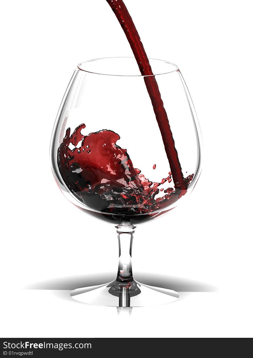 Red wine in glass over white. 3d render