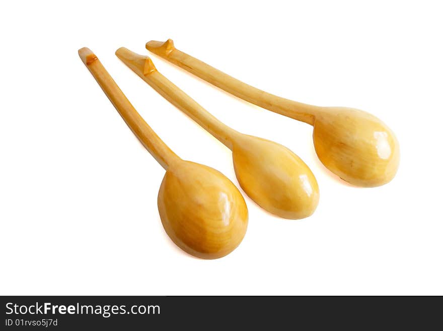 Three wooden spoons isolated