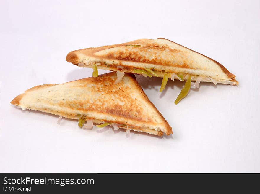 Vegetable sandwich isolated on a white background. Vegetable sandwich isolated on a white background