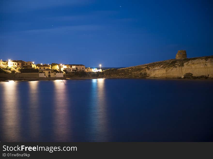 Nocturnal view of a small village in a mediterranean island. Nocturnal view of a small village in a mediterranean island