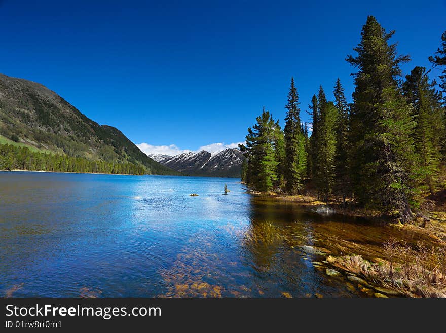 Beautiful landscape with mountain lake