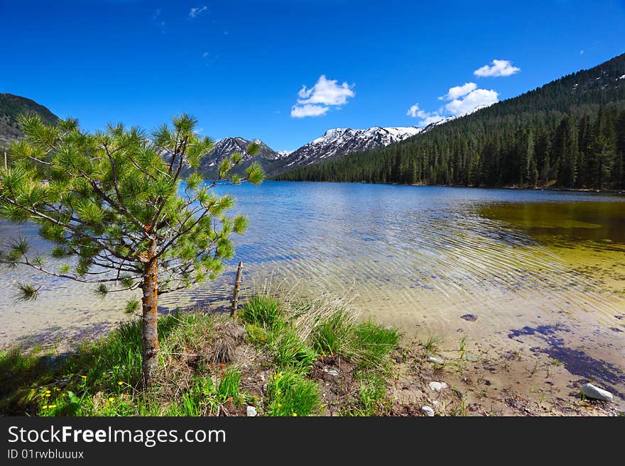 Beautiful landscape with mountain lake