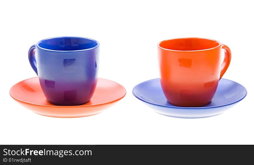 Two colored cup isolated on white background