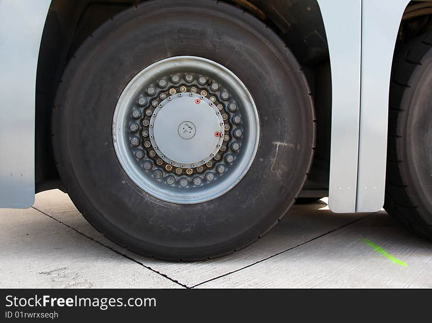 Close up of heavy truck wheels