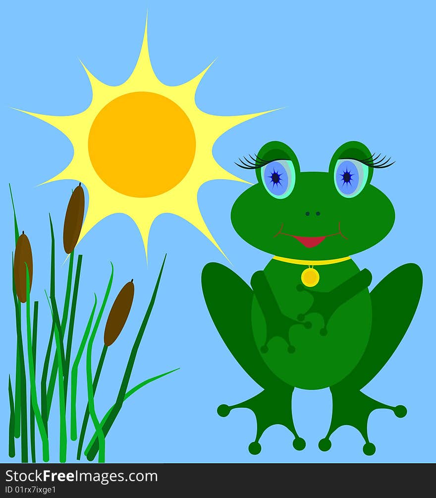 Adorable green frog vector illustration.