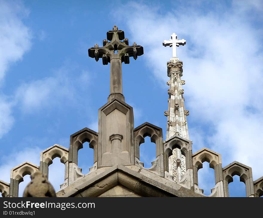 Looking up at a blue sky through Grace Church in manhattan. Looking up at a blue sky through Grace Church in manhattan