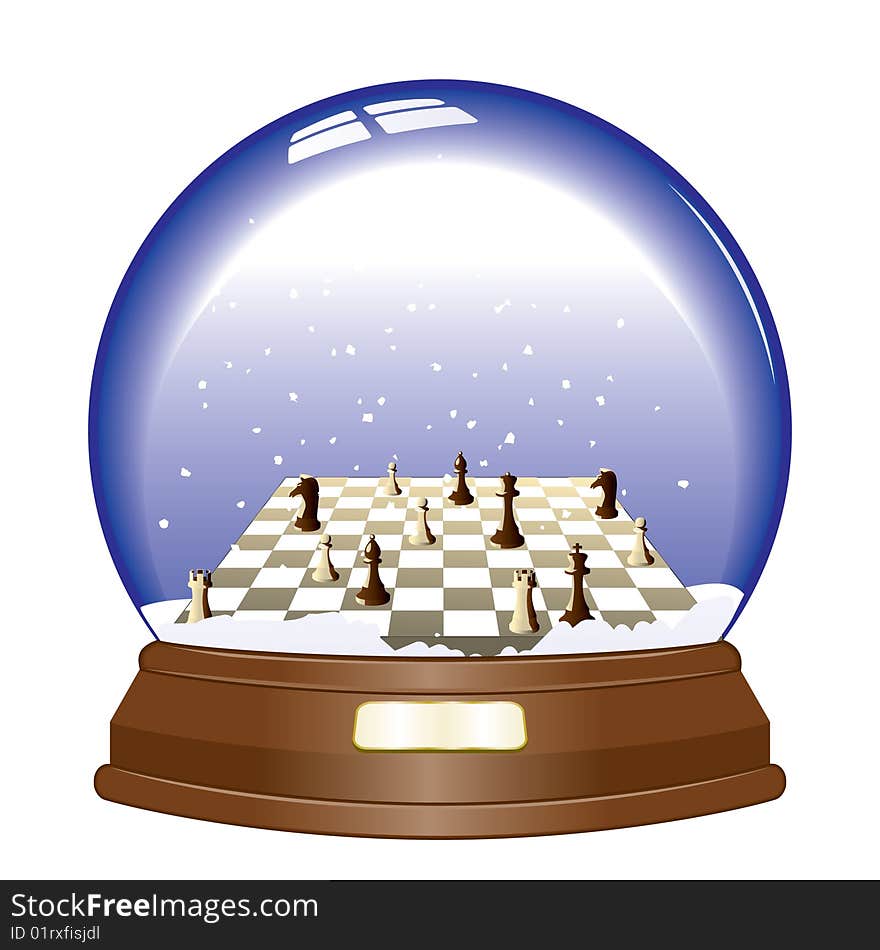 An illustration of a chess board in Glass snow globe on white background. An illustration of a chess board in Glass snow globe on white background