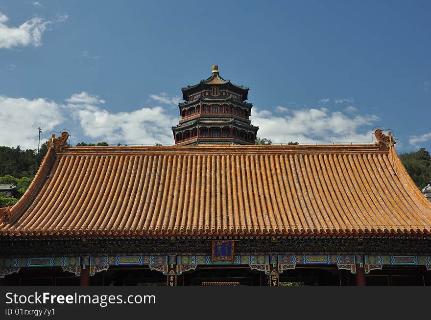 Paiyunmen and Tower of Buddhist Incense on the Longevity Hill, Summer Palace at Beijing, China. Paiyunmen and Tower of Buddhist Incense on the Longevity Hill, Summer Palace at Beijing, China