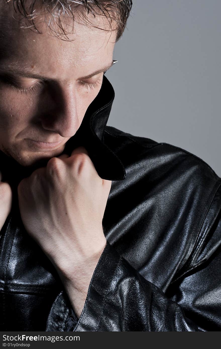 Male model with leather jacket