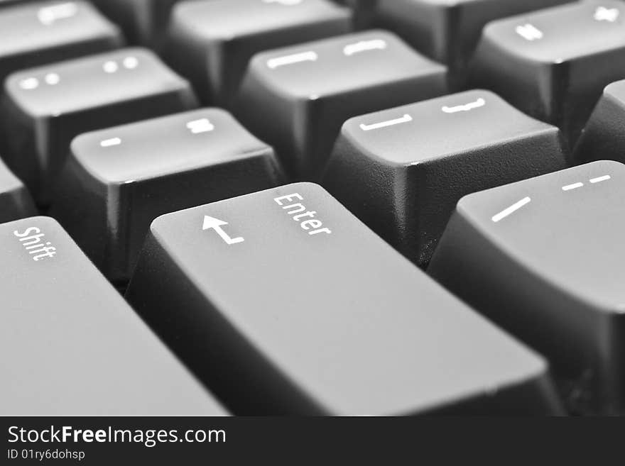 Black computer keyboard extreme close-up