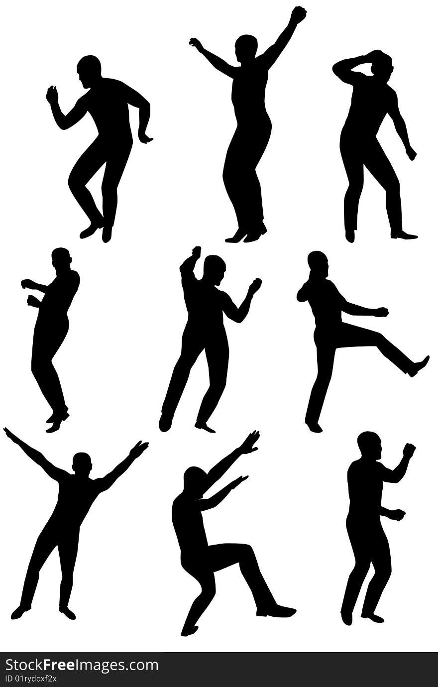 Collection of dancing young men. Vector illustration