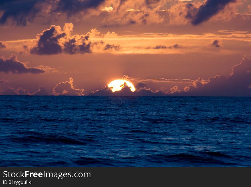 Evening sunset on sea water