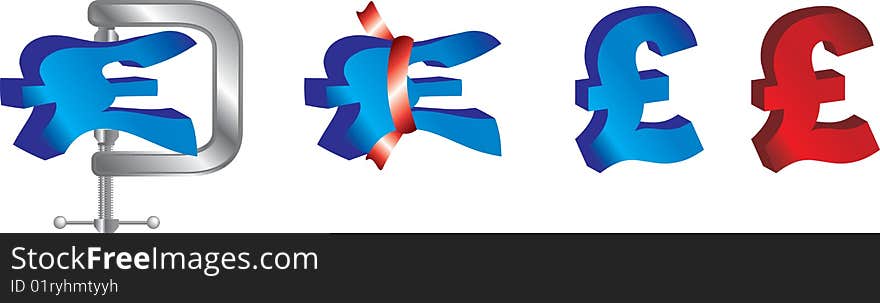 Illustrations of the british pound sterling and recession concepts. Illustrations of the british pound sterling and recession concepts