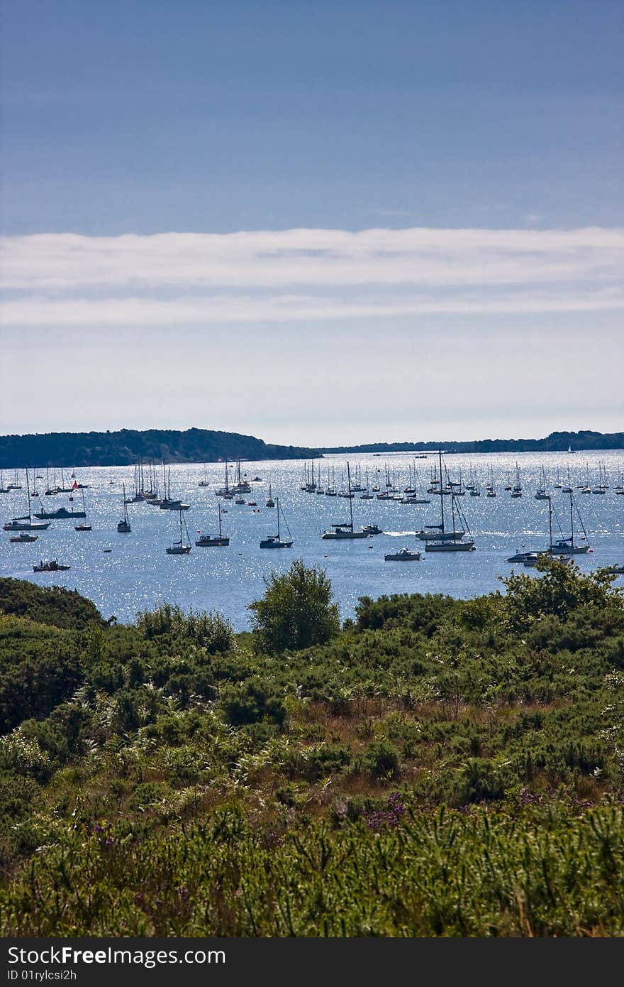 Landscape sea sky boats