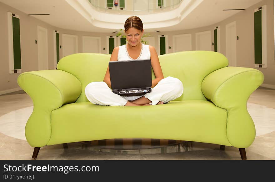 Young woman working on a laptop