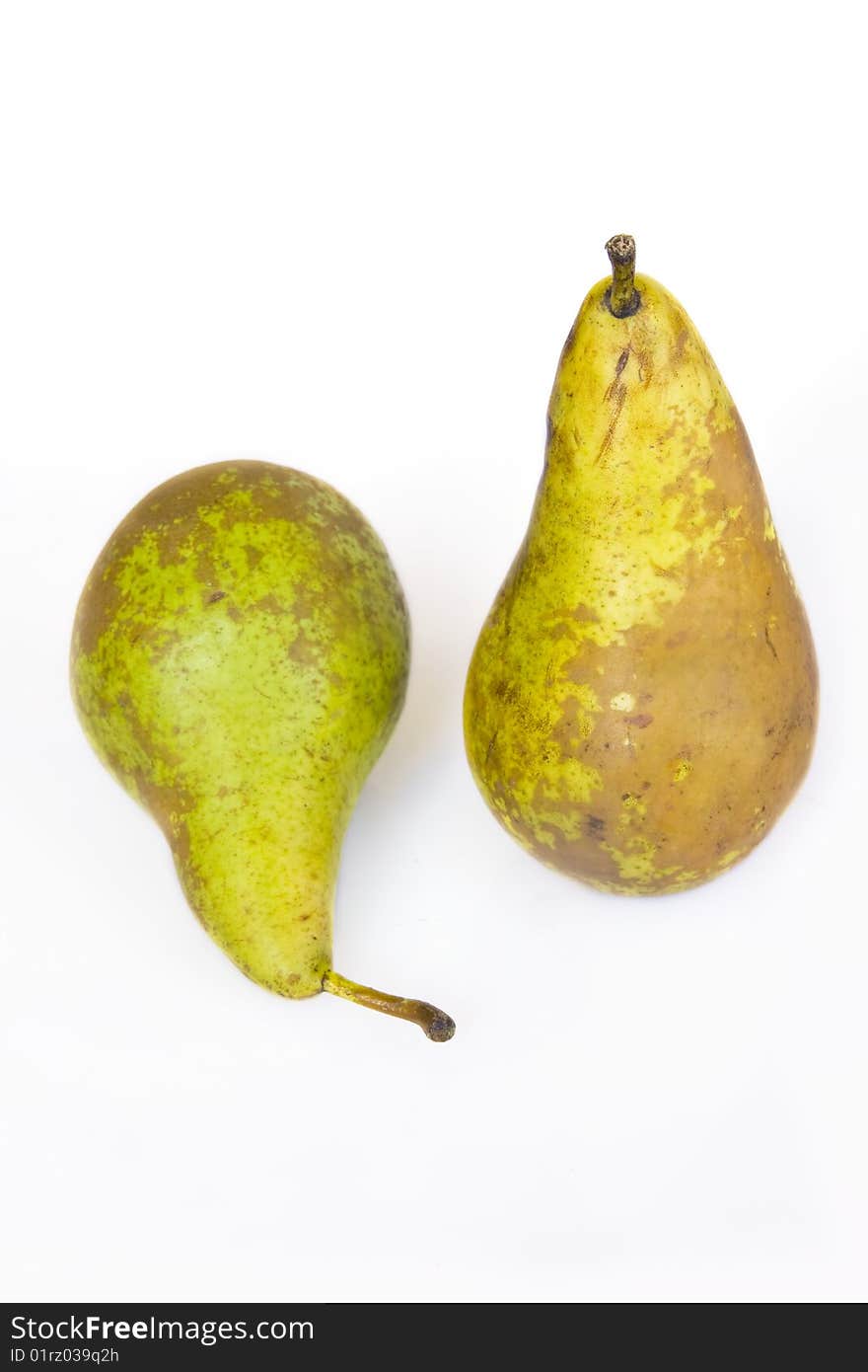 Two pears on a white background