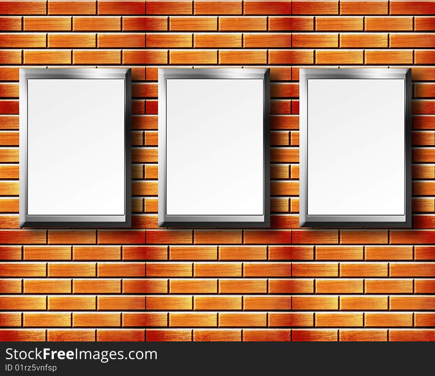 Three advertisements on brick texture background. Illustration. Three advertisements on brick texture background. Illustration