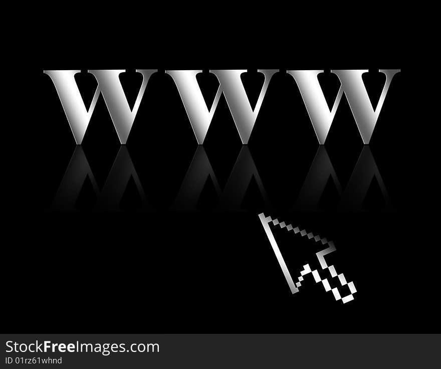 Chrome www letters over black background and arrow. Chrome www letters over black background and arrow